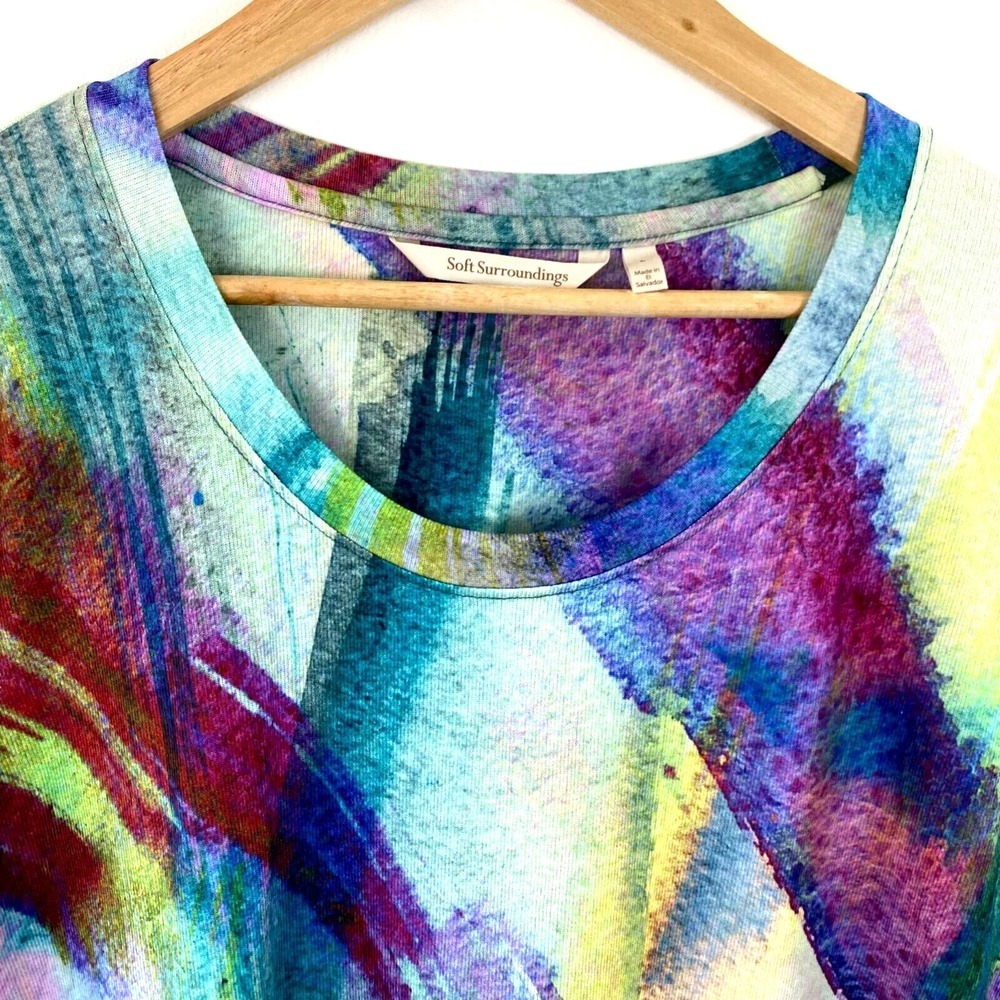 Soft Surroundings Tunic Top Large L Colorful Artsy Spring Purple Abstract Lunch - Picture 8 of 16